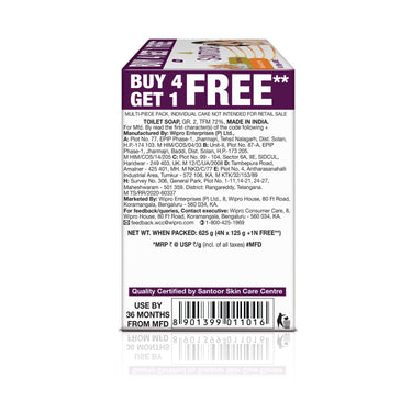 Santoor Skin Softening Sandal & Almond Milk Bathing Soap with Nourishing & Anti-Aging Properties| For Smooth & Soft and Younger-Looking Skin| For All Skin Types| 125g, Pack of 5